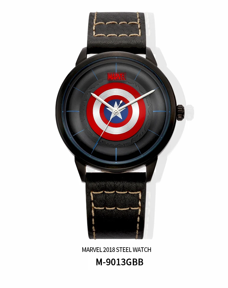 Disney Официальный Marvel Мстители Капитан Америка оболочки кварцевые часы водонепроницаемые мужские наручные часы кожаные мужские сапфировые Роскошные M-9013
