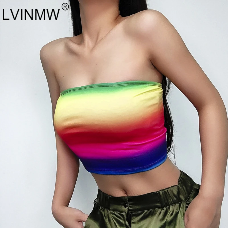 LVINMW, сексуальные топы в радужную полоску с вырезом лодочкой,, летние женские топы с открытыми плечами без рукавов, облегающие топы, уличные Топы