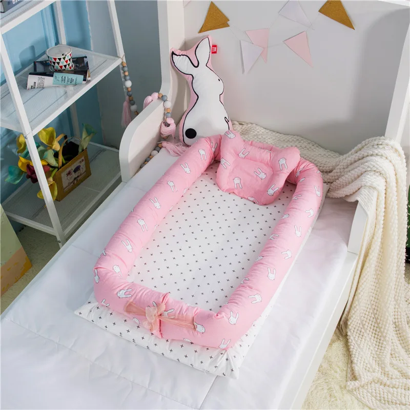 Детское гнездо, кровать, кроватка, портативный детский диван-кровать, съемная и моющаяся кроватка, дорожная кровать для детей, Младенческая Детская Хлопковая Колыбель - Цвет: Rabbit