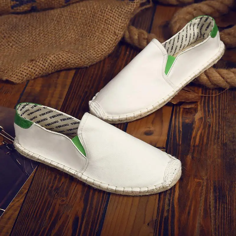 

Men's canvas shoes summer hemp wrapped male espadrilles breathable denim high quality Plimsolls loafers adult slip on footwear