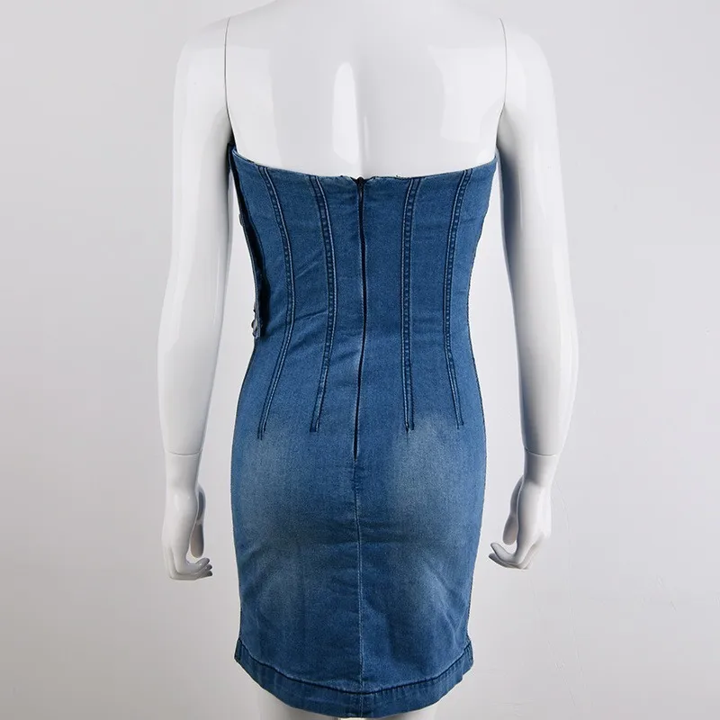 Ceremokiss Backless Bodycon Midi Dress Women Summer Vestidos 2019 New Pocket Button Jeans Dress Sexy Split Ladies Denim Dresses