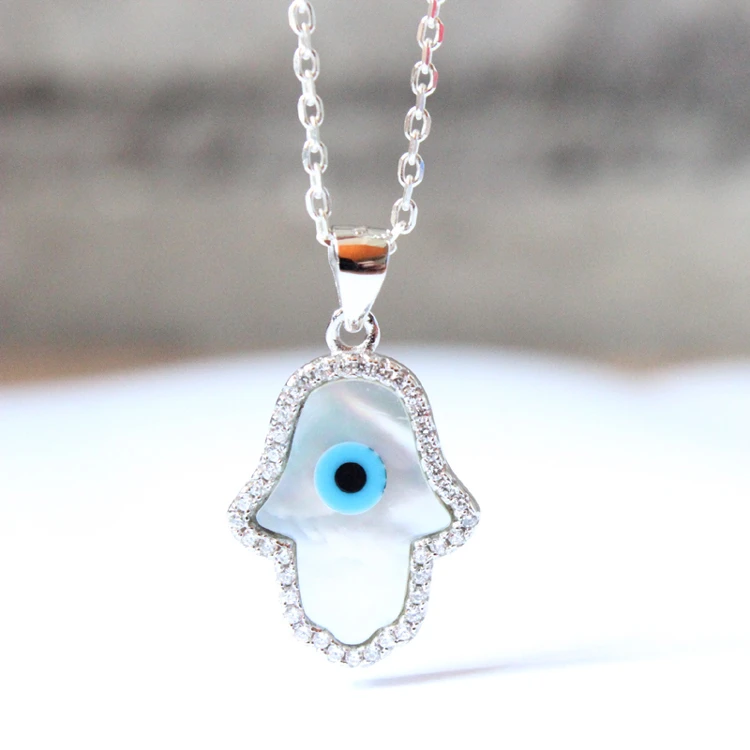 Hamsa Hand of Fatima Amulets Nazar Turkish Blue Eye Necklace Pendant Necklace 
