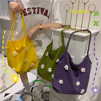 

2020 new Korean version of ins super fire net red three-dimensional flower large capacity canvas handbag shoulder bag female stu