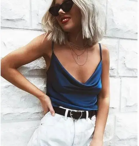 2019 Сексуальная футболка женская Femme летняя майка повседневная черный синий белый