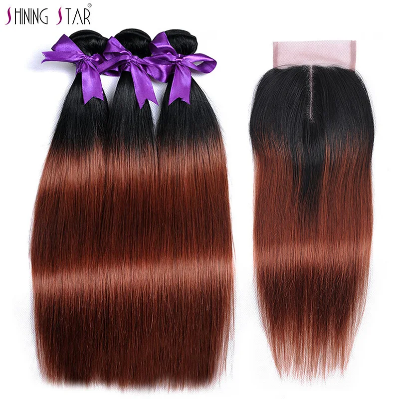 Colored 1B 33 Shiningstar 3 Peruvian Straight Hair Bundles With Closure Ombre Red Brown Human Hair Non Remy Bundles With Closure Colored 1B 33 Shiningstar 3 Peruvian Straight Hair Bundles With Closure Ombre Red Brown Human Hair Non Remy Bundles With Closure