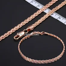 Davieslee 5MM Wide Mens Chain Womens Hammered Flat Wheat chain Yellow Rose Gold Filled Necklace Bracelet(SET) DLGS223