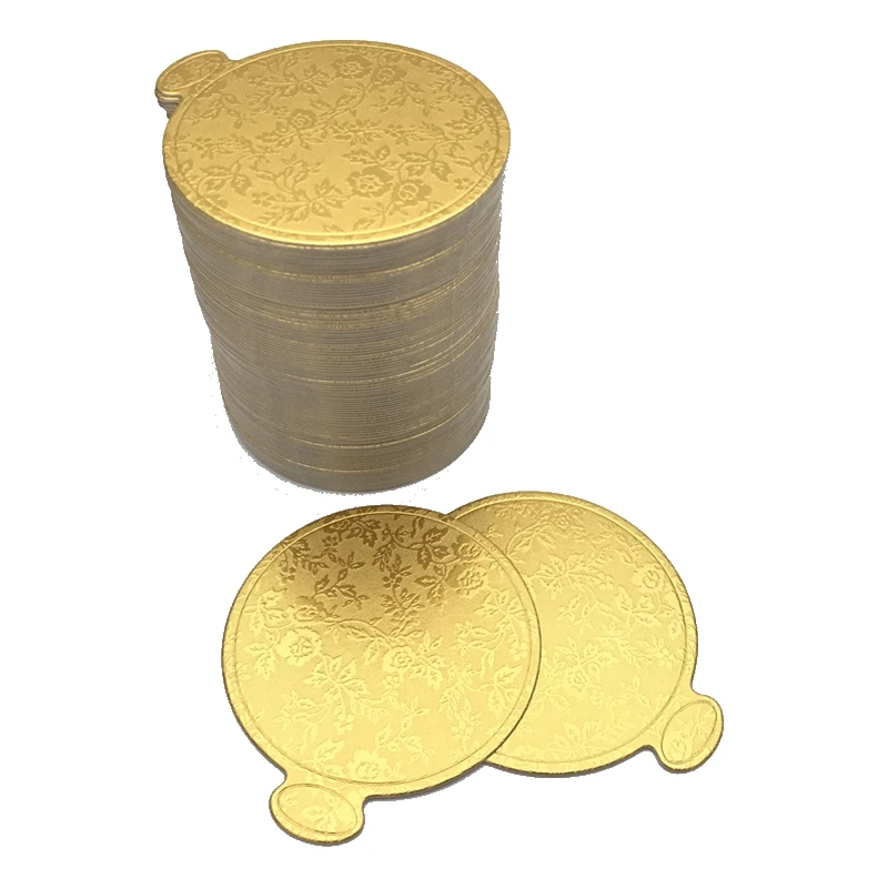 

100Pcs/Set Gold Printing Round Mousse Cake Boards Paper Cupcake Dessert Displays Tray Wedding Cake Pastry Decorative Kit