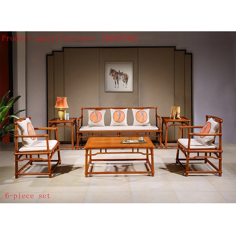 6 Piece/Set Antique Mahogany Sofa Chair Set Custom Rosewood Furniture For Living Room Solid Wood Tea Table Classic Furniture