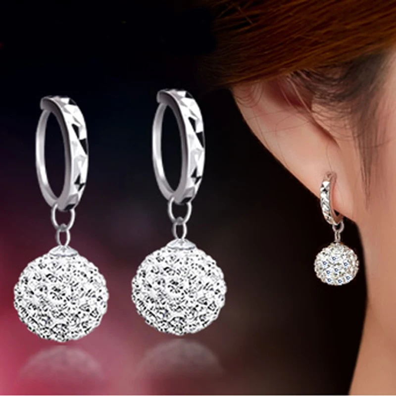 High Quality Luxury Super Flash Full Bling Crystal Shamballa Princess Ball 925 Sterling Silver Women Stud