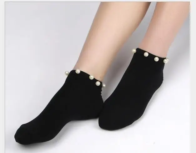 Новое поступление! Модные женские дышащие жемчужные носки блестящие носки оптом - Цвет: black
