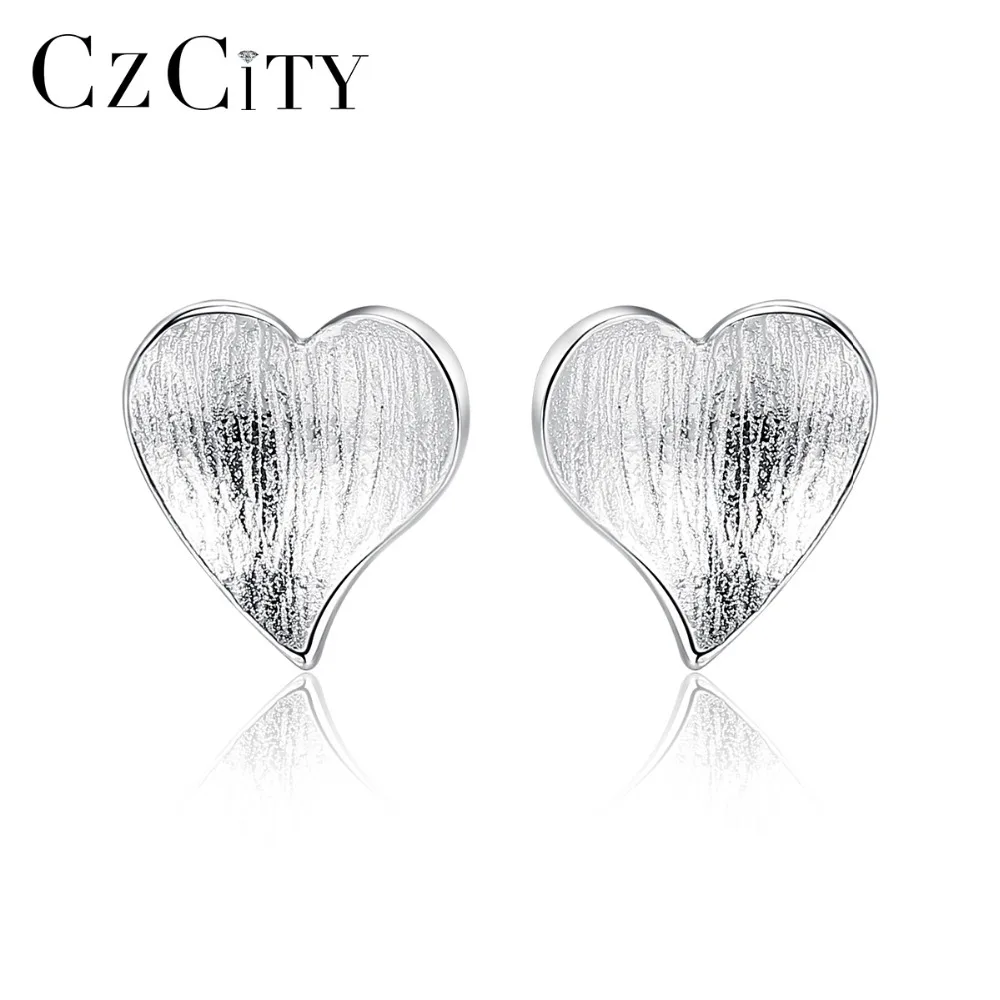 

CZCITY Korean Cute 925 Sterling Silver Heart Boho Brushed Stud Earrings for Women Simple Daily Wear Earrings Silver 925 Jewelry