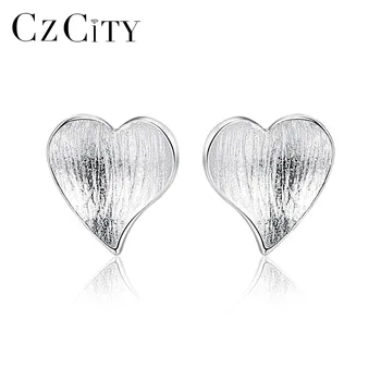 

CZCITY Korean Cute 925 Sterling Silver Heart Boho Brushed Stud Earrings for Women Simple Daily Wear Earrings Silver 925 Jewelry