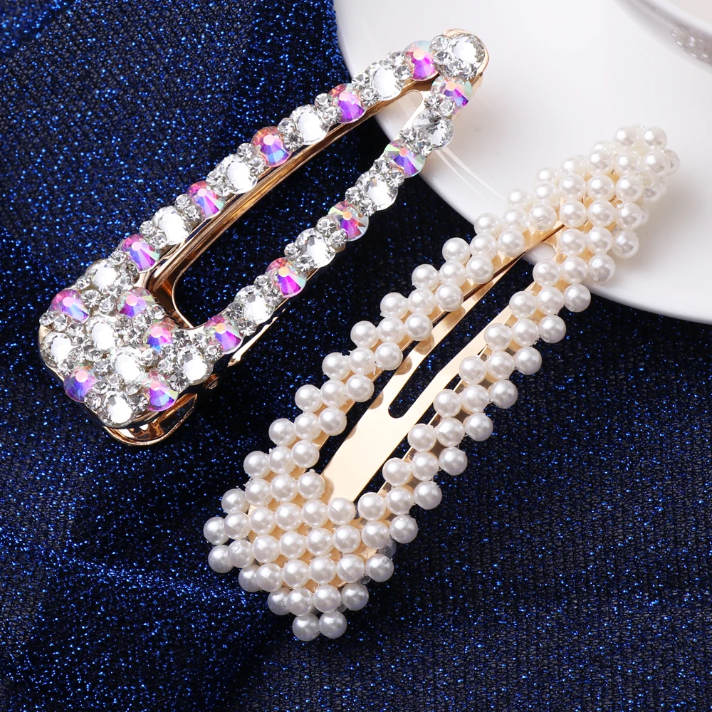 

1 Set=2Pcs Fashion Women Pearl Shiny Crystal Hair Clip Barrette Stick Hairpin Hair Styling Accessories Korean Headdress For Girl