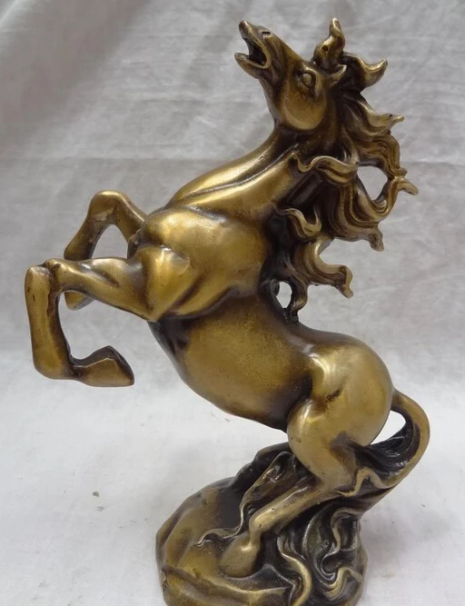 

JP S0608 8" Folk Chinese Year Zodiac Bronze FengShui Up Tang Jump Horse Statue Figurine B0403