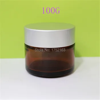 

100g empty Amber glass jar with Aluminum Cap for Eye Cream Lotion Lip Balm Makeup Face Cream Skin Care Empty cosmetic container