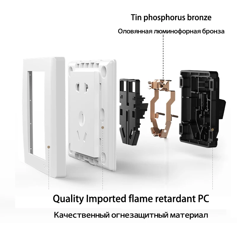 Pure White Electric Power Wall Outlet AC250V 10A Electrical Faceplate 5Pins Charging Socket 86x86mm For Xiaomi Device