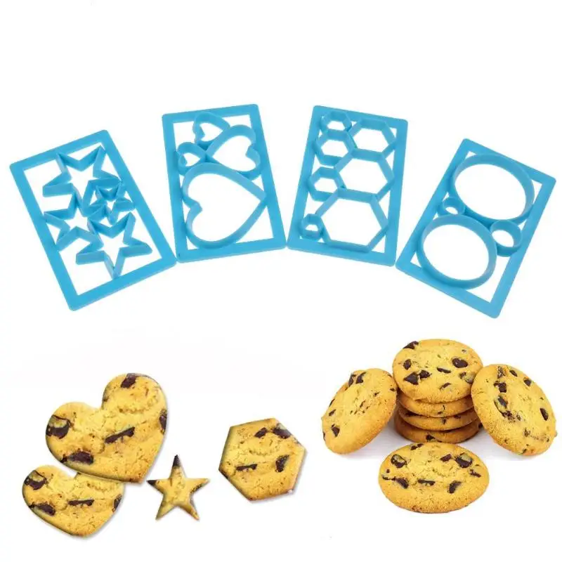4pcs Plastic Cookies Cutter Molds Fondant Embossing Mould For DIY Cake