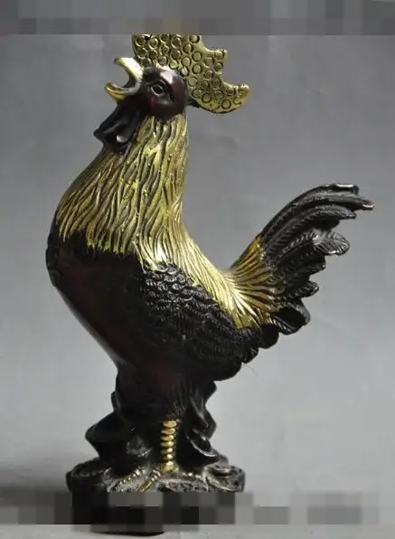

S3566 china bronze gilt wealth yuanbao money animal Cock Rooster Chicken rich statue