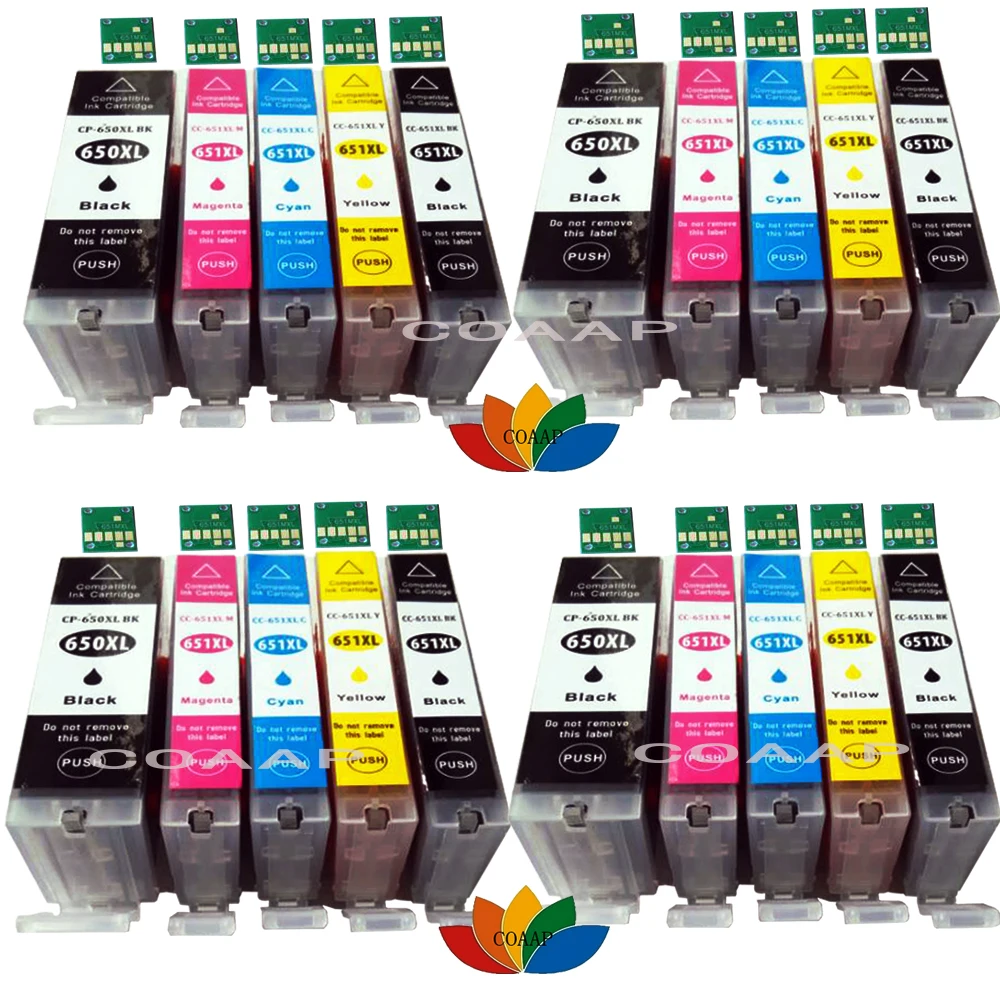 

20 Compatible Ink Cartridge CLI 651 PGI 650 XL for Canon Pixma MG5560MG5660 MG6360 MG6460 IP7260 IP8760 Printer