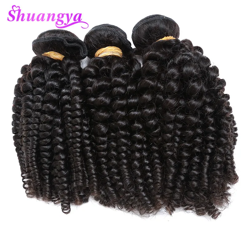 3 Связки Funmi Волосы бразильские упругие вьющиеся волосы ткет 100% натуральные волосы пучки Shuangya remy волосы могут быть окрашены и выпрямлены