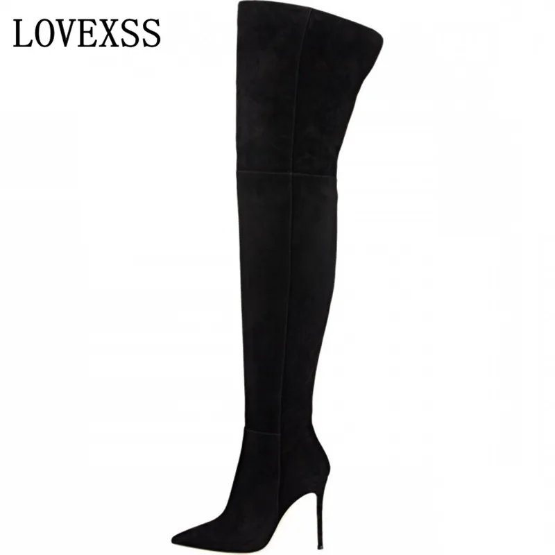 ФОТО LOVEXSS Over The Knee Boots Winter Fashion Black Brown Genuine Leather High Boot Large Size 34 - 46 Woman Suede Boots 2017