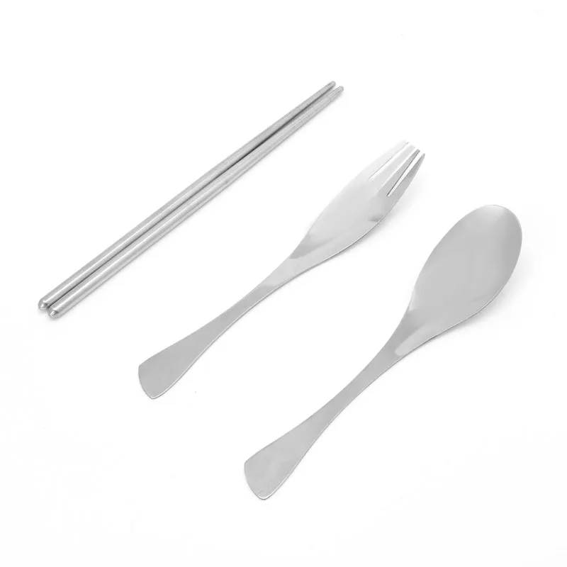 3 unids/set portátil al aire libre Camping Survival Picnic vajilla de acero inoxidable tenedor cuchara palillos cubiertos con bolsas