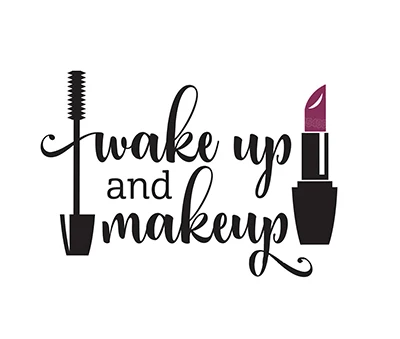 Wake Up and Makeup виниловые наклейки на стену для девочек, ванная комната, зеркало, Косметическая Наклейка, водостойкая помада, тушь для ресниц, наклейки для салона красоты S478 - Цвет: Black and Fuchsia