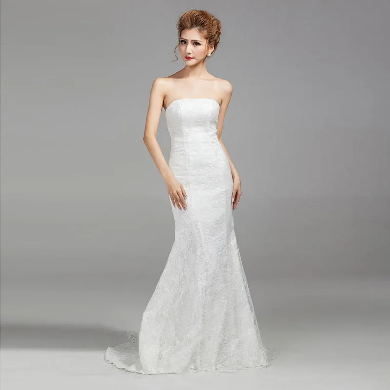 In Stock Mermiad Lace Wedding Dresses With Brush Train Vestidos de Novia Sleeveless Bridal Gowns 2019 Free Shipping (1)