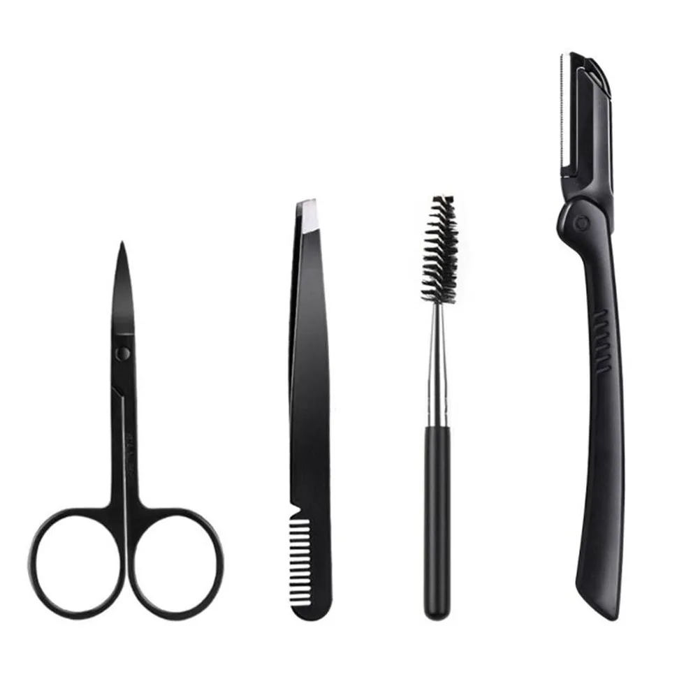 

4pcs Beauty Eyebrow Suit Portable Stereoscopic Eyelash Skin Care Eyebrow Cutting Clip Tools Knife Comb for Girls Women Beginner