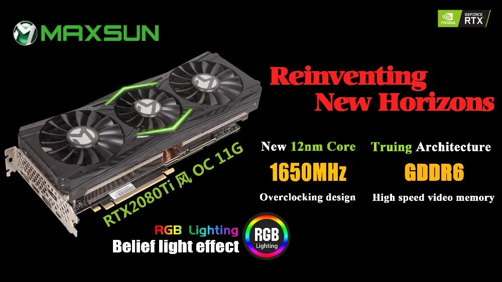 Видеокарта MAXSUN RTX 2080Ti JetStream OC 11G NVIDIA GDDR6 352bit 1400MHz 1350MHz DP+ HDMI+ type-C 8pin RGB 4352