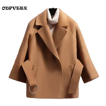 

2020 autumn winter new brand wool coat female cloak waist waist coats female loose slim women's short wool coat belt jackets