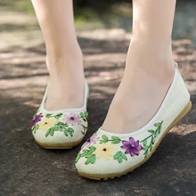 Весенняя Национальная женская обувь на плоской подошве; водонепроницаемые Мокасины с вышивкой; обувь на плоской подошве без застежки из пеньки; женские лоферы; женская обувь с цветочным принтом; zapatos mujer; 7289