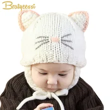 Новинка года, вязаная детская шапка с ушками, мультяшная ручная работа, детский чепчик, зимняя детская шапочка розового/белого/бежевого цвета для детей 5-18 месяцев