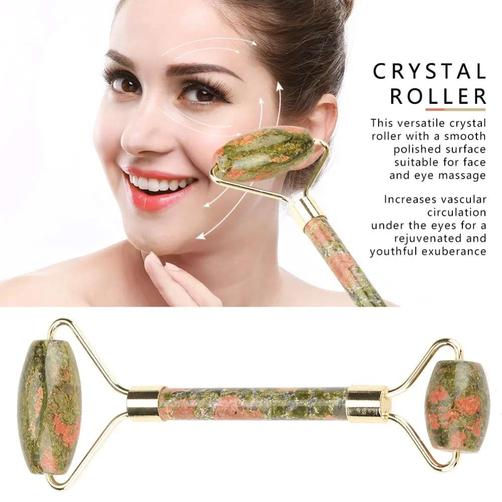 Face Neck Massage Roller Natural Dual Head Quartz Crystal Slimming Face
