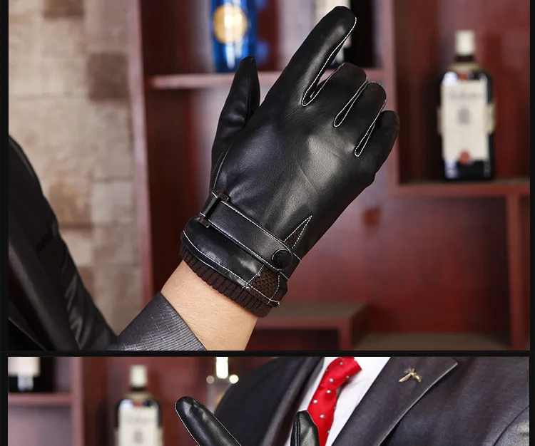 Мужской PU кожаные перчатки Для мужчин теплые бархатные варежки взрослые искусственная кожа перчатки зима-осень Ездовые перчатки
