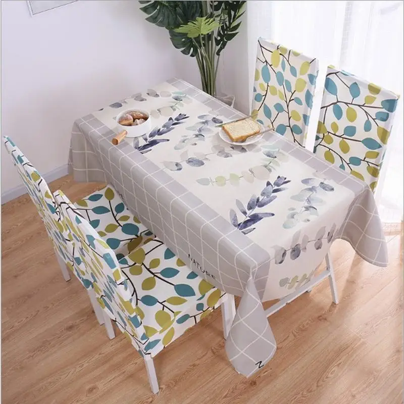 Linen Cotton Floral Print Home Kitchen Party Tablecloth Set Suit Table-cloth Rectangular Table Cloth Elastic Strech Chair Cover