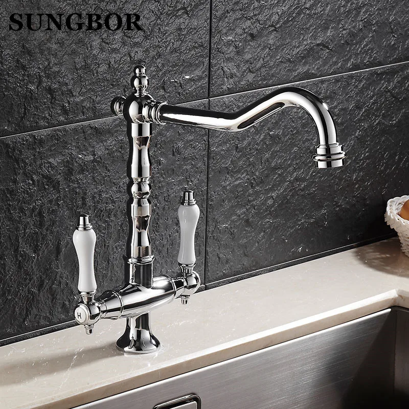 Chromed Polished Kitchen Faucets 360 Swivel Brass Kitchen Sink Basin Swivel Mixer Tap Faucet CF-9088L