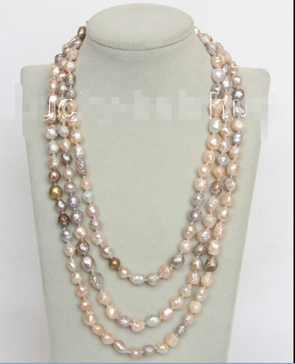

FREE shipping>>>>>>natural bleb Baroque 64" 10mm Multicolor Reborn keshi pearls necklace j10558 new