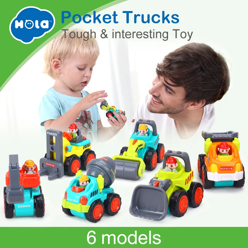 Baratos 6 unids lote bebé juguetes Mini Vehículo de construcción de coches carretilla elevadora excavadora carretera rodillo excavadora camión volquete Tractor juguetes para niño