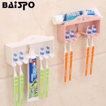 

BAISPO creative wall-mounted storage rack nail-free toothbrush holder bathroom set multi-function toothpaste toothbrush holder