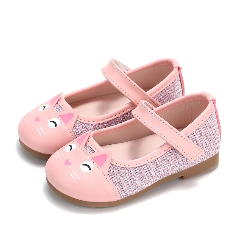 

Spring Autumn Korean Baby girls Cat Head Princess Small Shoes Cute Leather Children's Shoes Pink Black Gold 0-6YA