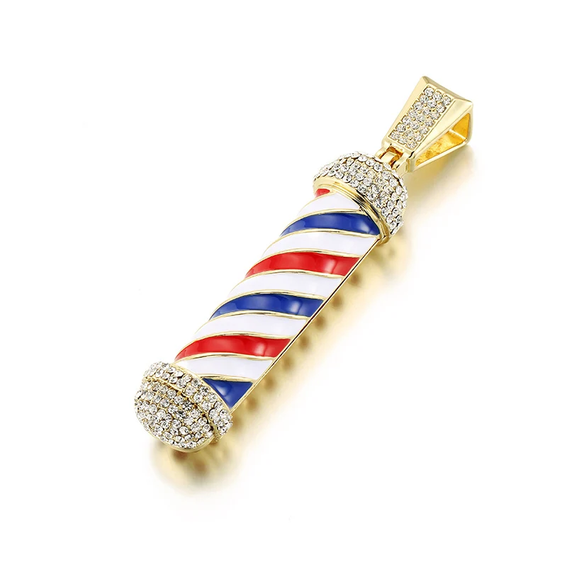 

Men Black Badge Red White Blue Colorful Rotating Column Pendant Iced Out Crystal Gold/Silver Charm Necklace Hip Hop Jewelry