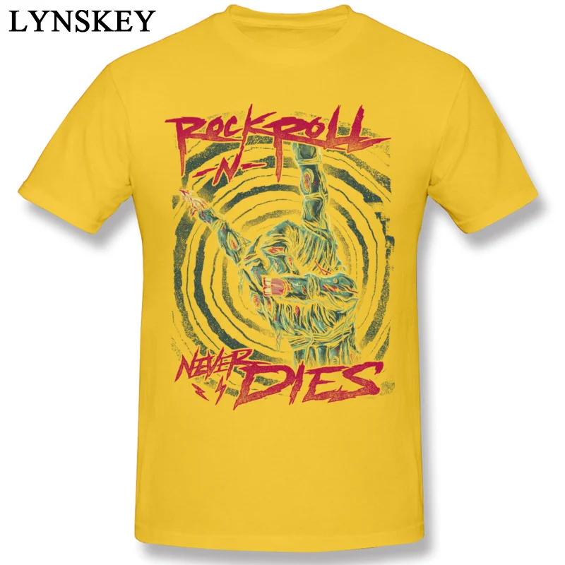 T-Shirt Short Sleeve Family Company Rock N Roll Never Dies Round Collar 100% Cotton Adult Summer Fall Tops T Shirt Family Tee Shirt yellow