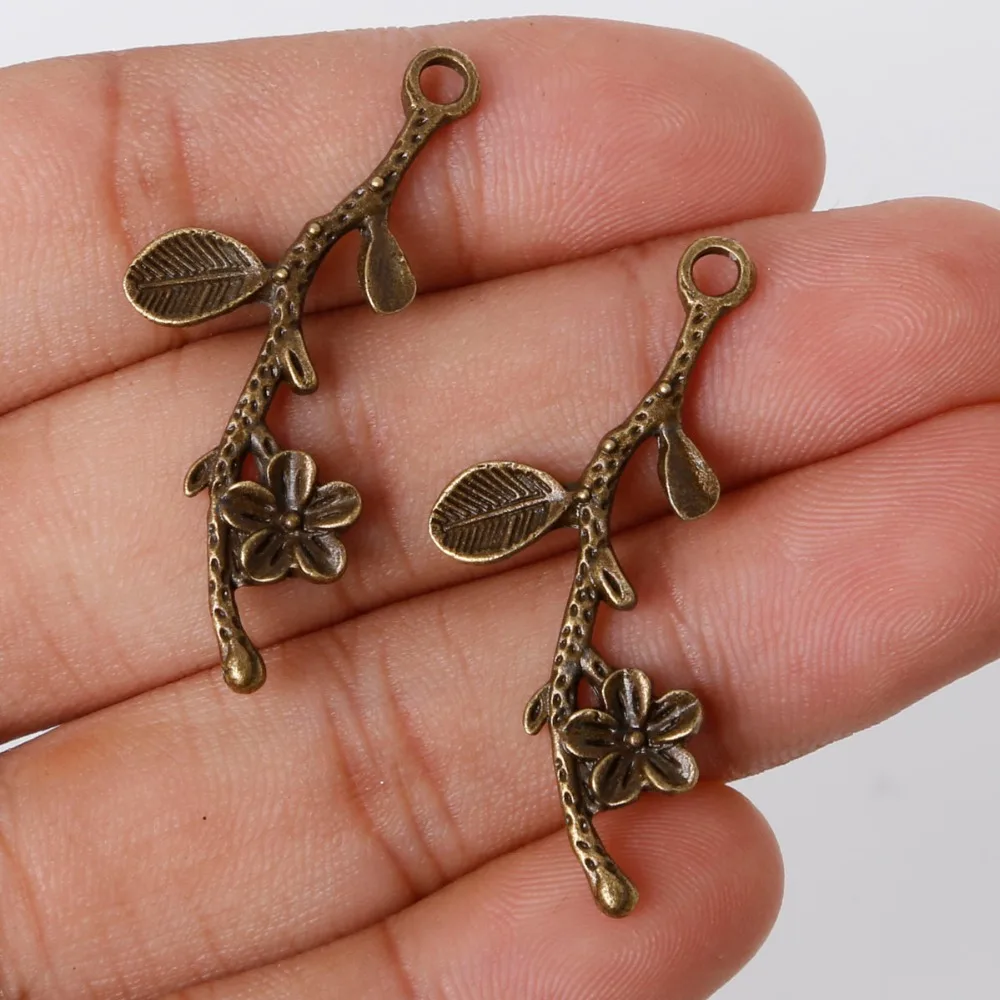 

6Pcs 39x17mm branch flower plant Antique Bronze Alloy Charms Pendant Jewelry Findings DIY Necklace Bracelets Earrings Making