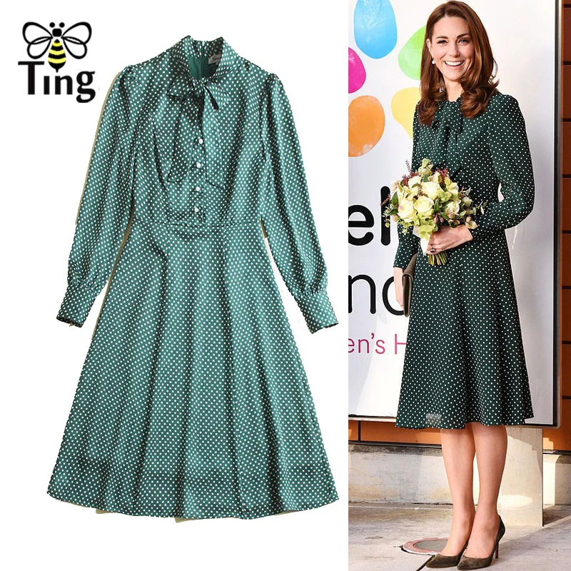 

Tingfly Designer Runway Princess Style Polka Dot Bow Neck Dress Elegant Party Dresses Women Office Work Midi Dress Spring Autumn