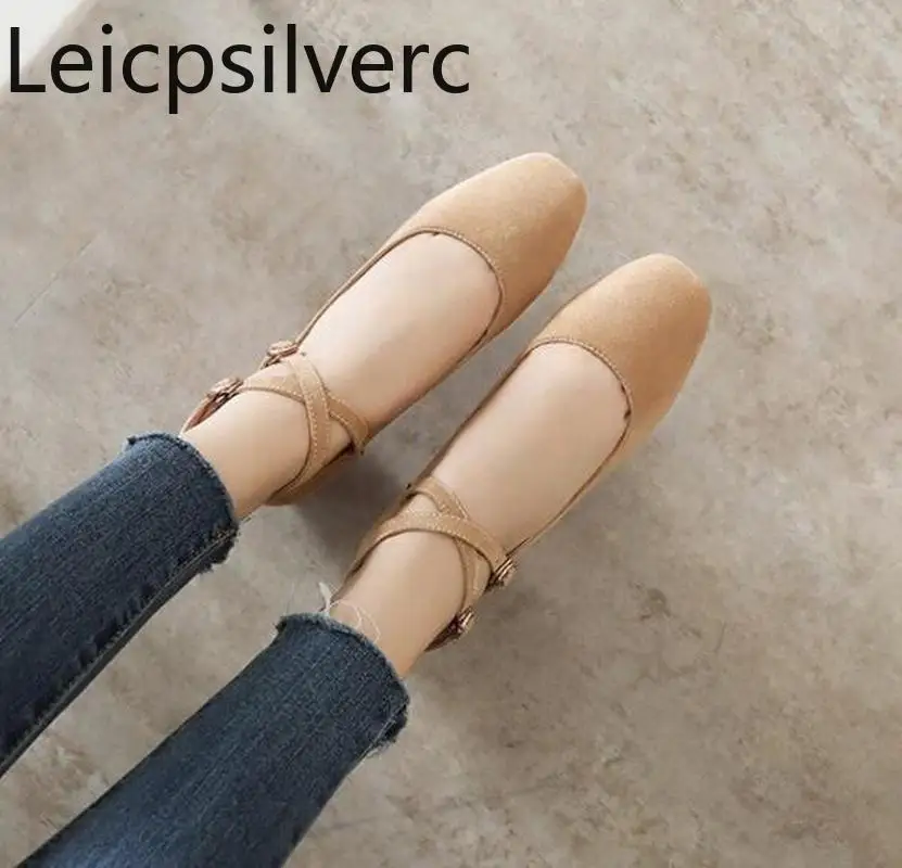 

Pumps Spring and autumn new style Square head Shallow mouth Buckle Thick heel mid heel Women's single shoe plus size 32-46