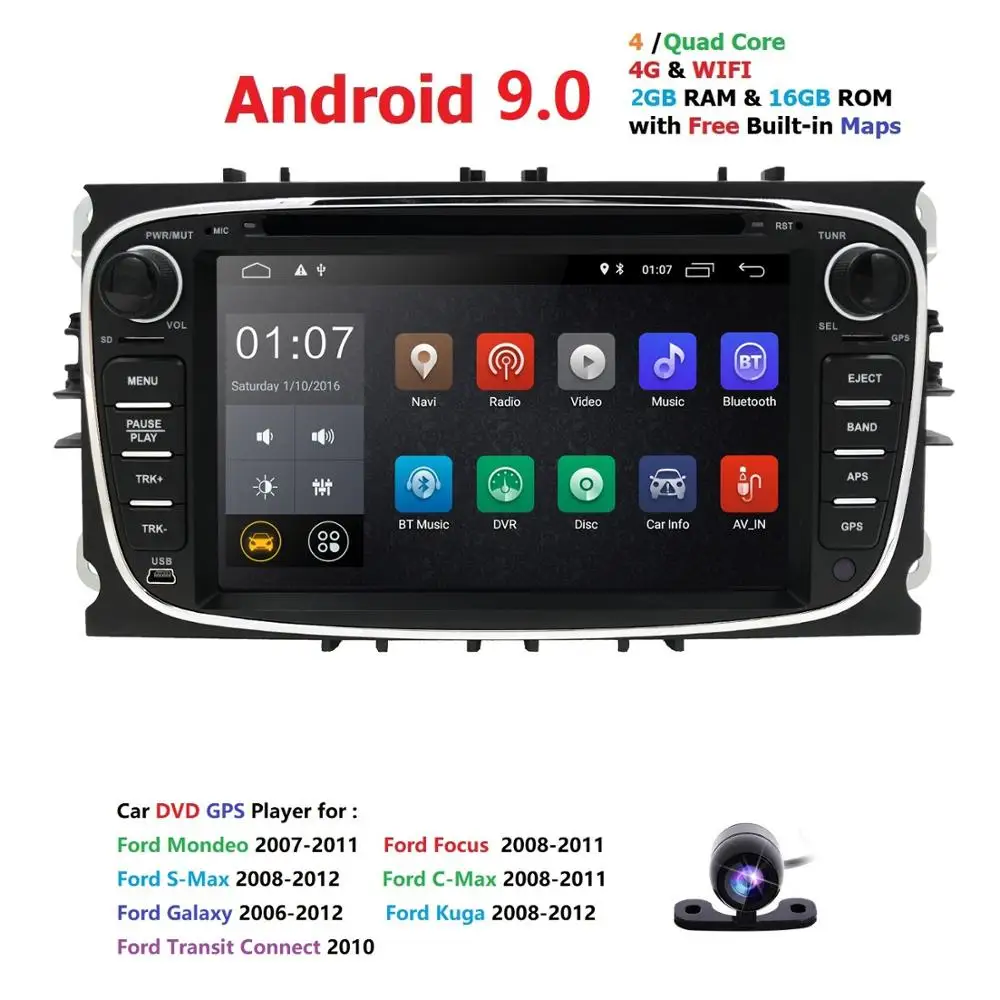 

Android 9.0 Car DVD Player 2 Din radio GPS Navi for Ford Focus Mondeo Kuga C-MAX S-MAX Galaxy Audio Stereo Head Unit
