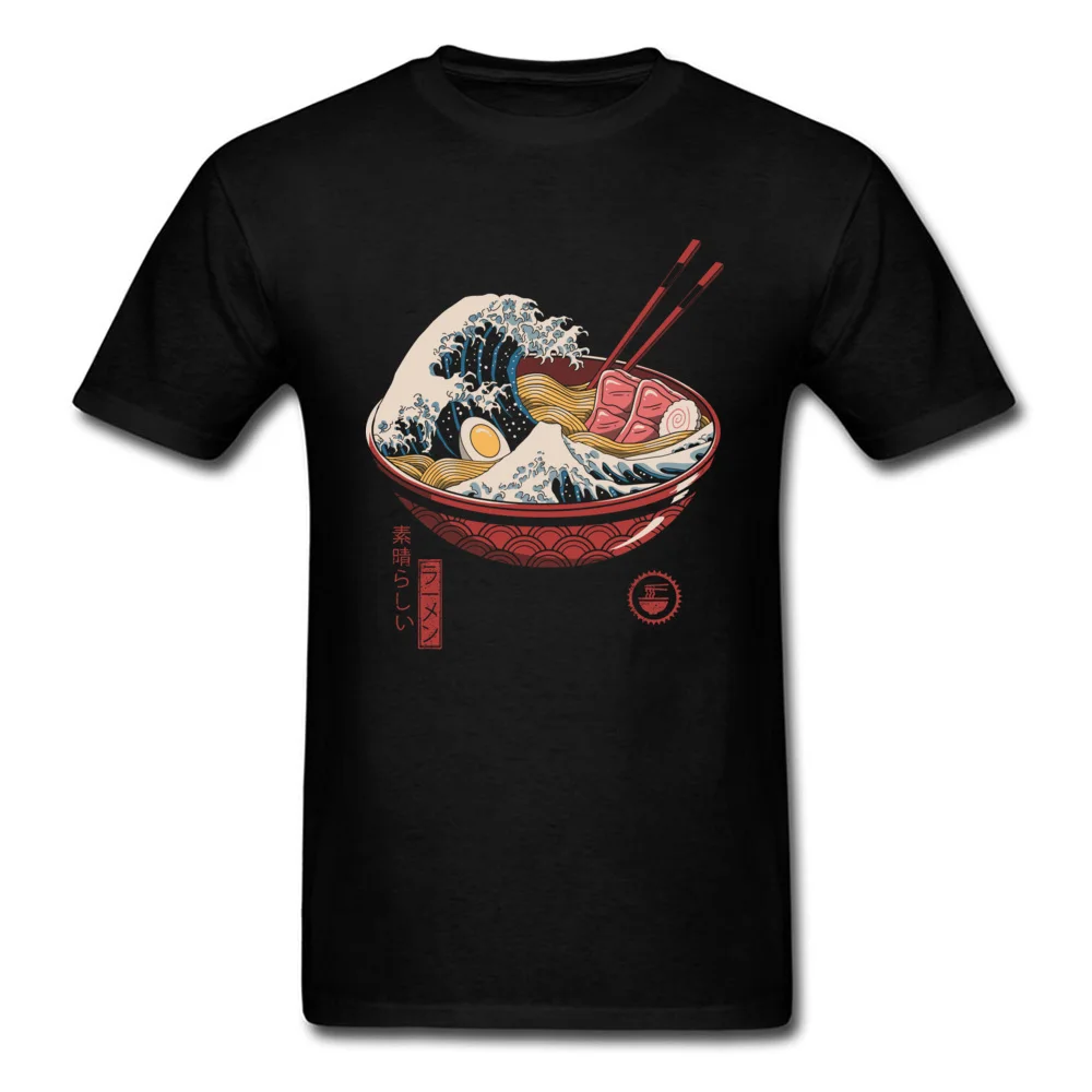 Casual T Shirts Graphic Crewneck Great Ramen Wave Pure Cotton Men Tops & Tees Casual Short Sleeve Clothing Shirt Great Ramen Wave black