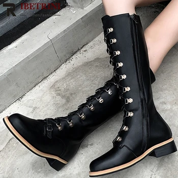 

RIBETRINI New Big Size 43 Ladies Chunky Heels Genuine Leather Zip Women Shoes Woman Casual Party OL Autumn Winter Ankle Boots