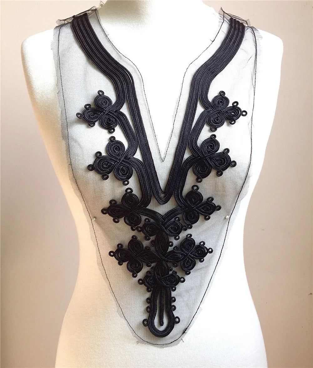 4pc Cord Embroidery V Neckline Lace Applique Appliques Patches For